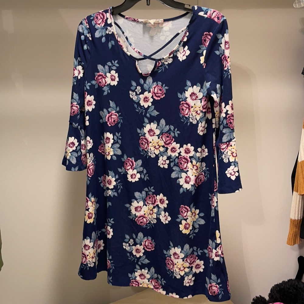 blue floral tight dress